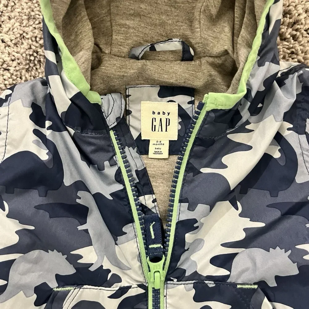 Gap 0-6‎ Months Jersey Lined Dinosaur Camo Windbreaker Jacket
